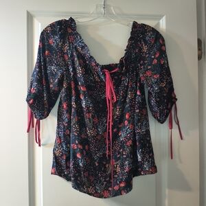 Lumiere Navy and Pink Floral Blouse Size M